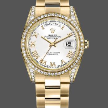 Rolex Day-Date 118388 White Roman Numeral Dial 36MM Unisex Watch (w15326094)