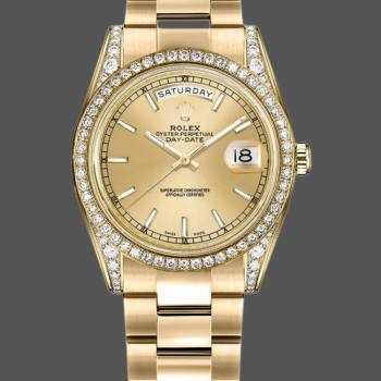 Rolex Day-Date 118388 Champagne Index Dial 36MM Unisex Watch (w15326099)