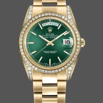 Rolex Day-Date 118388 Yellow Gold Green Index Dial 36MM Unisex Watch (w15326105)