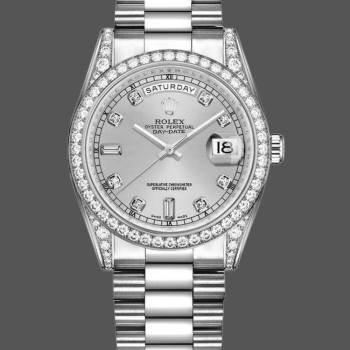 Rolex Day-Date 118389 White Gold Silver Diamond dial 36MM Unisex Watch (w15326106)