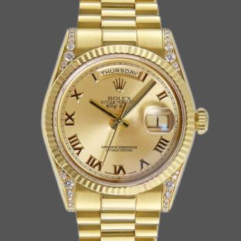 Rolex Day-Date 118338 Champagne Roman Dial Diamond Bezel 36MM Unisex Watch (w15326109)
