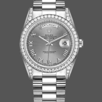 Rolex Day-Date 118389 Rhodium Grey Roman Numeral Dial 36MM Unisex Watch (w15326110)