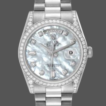 Rolex Day-Date 118389 Diamond Bezel MOP White Dial 36MM Unisex Watch (w15326111)