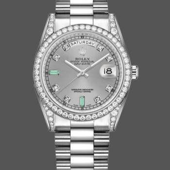 Rolex Day-Date 118389 White Gold Silver Dial 36MM Unisex Watch (w15326112)