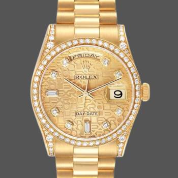 Rolex Day-Date 118388 Yellow Gold Champagne Diamond Dial 36MM Unisex Watch (w15326113)