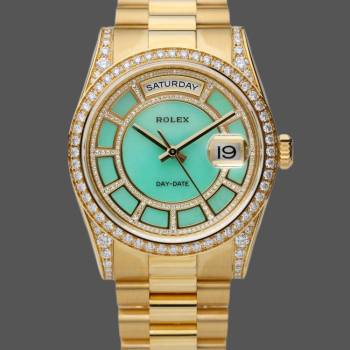 Rolex Day-Date 118388 Yellow Gold Green Diamond Diamond Dial 36MM Unisex Watch (w15326120)