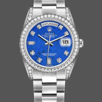 Rolex Day-Date 118389 Diamond Bezel Blue Dial 36MM Unisex Watch (w15326132)