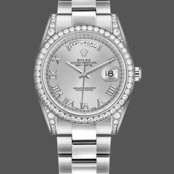 Rolex Day-Date 118389 Silver Roman Numeral Dial 36MM Unisex Watch (w15326134)