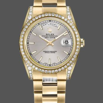 Rolex Day-Date 118388 Diamond Bezel Silver Index Dial 36MM Unisex Watch (w15326146)
