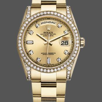 Rolex Day-Date 118388 Diamond Bezel Champagne Dial 36MM Unisex Watch (w15326150)