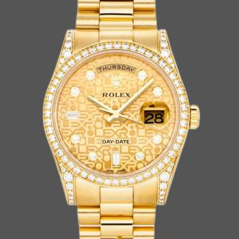 Rolex Day-Date 118388 Champagne Jubilee Diamond Dial Yellow Gold 36MM Unisex Watch (w15326151)