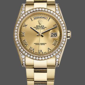 Rolex Day-Date 118388 Champagne Roman Numeral Dial 36MM Unisex Watch (w15326152)