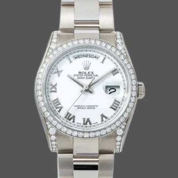 Rolex Day-Date 118389 White Roman Numeral Dial 36MM Unisex Watch (w15326154)