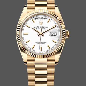 Rolex Day-Date 36MM 128238 0081 Fluted Bezel White Index Dial Unisex Watch (w15326161)