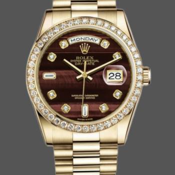 Rolex Day-Date 118398 Bulls Eye Brown Diamond Dial 36MM Unisex Watch (w15326183)