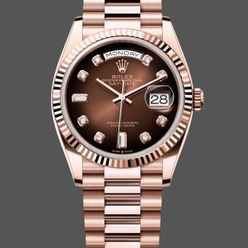 Rolex Day-Date 128235 Everose Gold Brown Ombre Diamond Dial 36MM Unisex Watch (w15326185)