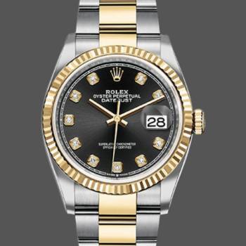 Rolex Datejust 126233 Black Diamond Dial Fluted Bezel 36MM Unisex Watch (w15326196)