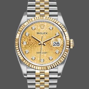 Rolex Datejust 126233 Champagne Jubilee Dial Fluted Bezel 36MM Unisex Watch (w15326200)