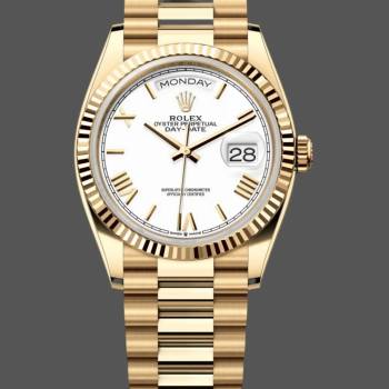 Rolex Day-Date 128238 Fluted Bezel White Roman Dial 36MM Watch (w15326221)