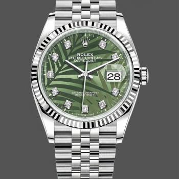 Rolex Datejust 126234 Olive Green Palm Motif Dial 36MM Unisex Watch (w15326225)