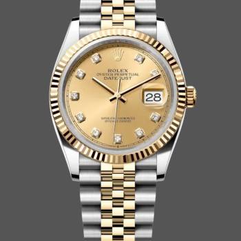 Rolex Datejust 126233 Champagne Diamond Dial Fluted Bezel 36MM Unisex Watch (w15326229)