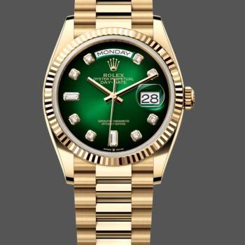 Rolex Day-Date 128238 Fluted Bezel Green Diamond Dial 36MM Unisex Watch (w15326236)