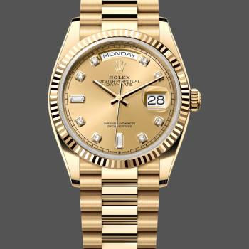 Rolex Day-Date 128238 0008 Fluted Bezel Champagne Diamond Dial 36MM Unisex Watch (w15326239)