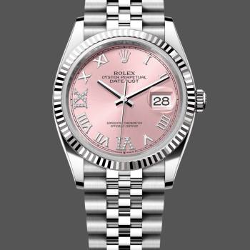 Rolex Datejust 126234 Fluted Bezel Pink Roman Dial 36MM Unisex Watch (w15326250)
