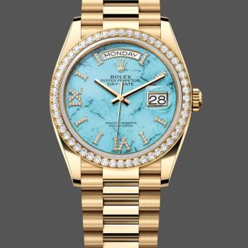 Rolex Day-Date 128348RBR Turquoise Diamond Dial Yellow Gold 36MM Unisex Watch (w15326272)