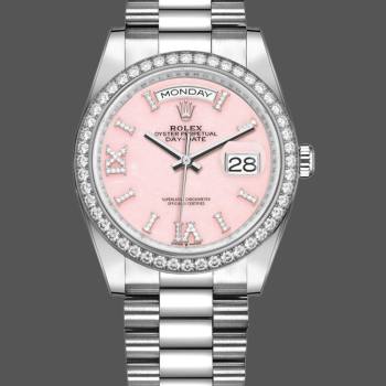 Rolex Day-Date 128349RBR Pink Opal Dial Diamond Bezel 36MM Unisex Watch (w15326278)