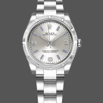 Rolex Oyster Perpetual 177210 Silver Dial Blue Hour Markers 31mm Lady Watch (w15326281)