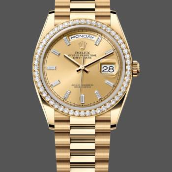 Rolex Day-Date 128348RBR Champagne Index Dial Yellow Gold 36MM Unisex Watch (w15326286)