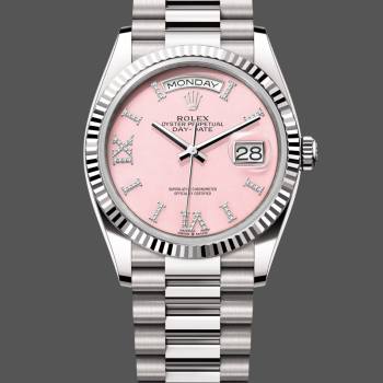 Rolex Day-Date 128239 White Gold Pink Opal Dial 36MM Unisex Watch (w15326292)