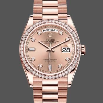 Rolex Day-Date 128345RBR Champagne Rose Dial Everose Gold 36MM Unisex Watch (w15326293)