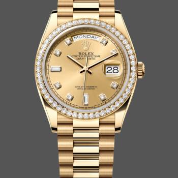 Rolex Day-Date 128348RBR Champagne Diamond Dial Yellow Gold 36MM Unisex Watch (w15326317)