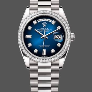 Rolex Day-Date 128349RBR 0010 Blue Ombre Dial Diamond Bezel 36MM Unisex Watch (w15326324)