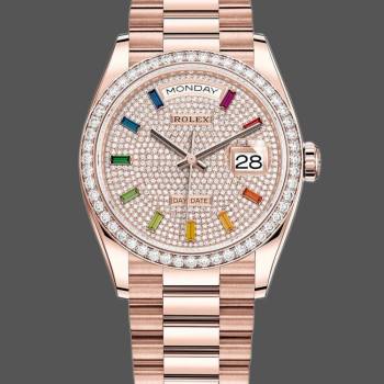 Rolex Day-Date 128345RBR Diamond Paved Dial Everose Gold 36MM Unisex Watch (w15326335)
