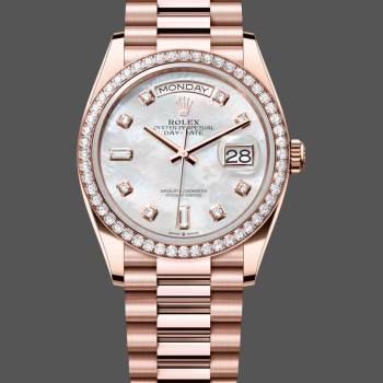 Rolex Day-Date 36MM 128345RBR 0028 Mother of Pearl White Dial Everose Gold Unisex Watch (w15326340)