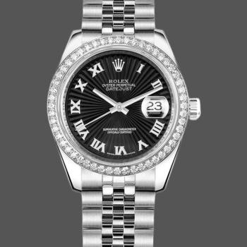Rolex Datejust 178384 Stainless Steel Black Sunburst dial 31MM Lady Watch (w15326410)
