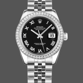Rolex Datejust 178384 Stainless Steel Black Roman Dial 31MM Lady Watch (w15326415)