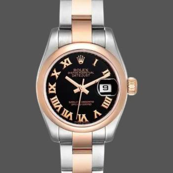 Rolex Datejust 179161 Stainless Steel and Everose Gold Black Roman Dial 26MM Lady Watch (w15326435)