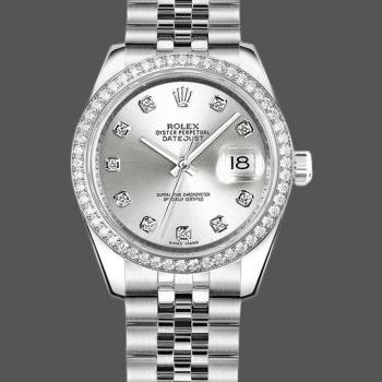 Rolex Datejust 178384 Silver Diamonds Dial Diamond Bezel 31MM Lady Watch (w15326446)
