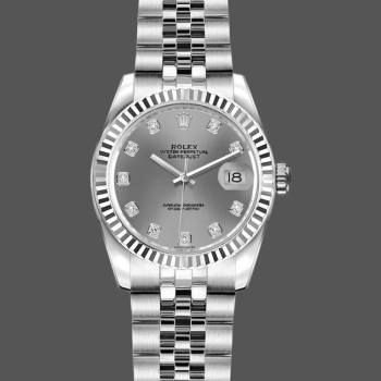 Rolex Datejust 179174 Rhodium Grey Diamond Dial Fluted Bezel 26MM Lady Watch (w15326463)