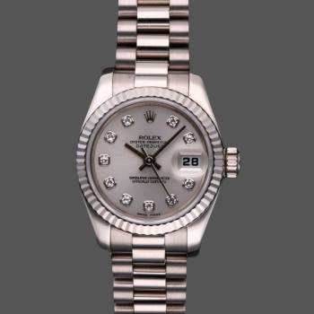 Rolex Datejust 179179 Silver Diamond Dial Fluted Bezel 26MM Lady Watch (w15326475)
