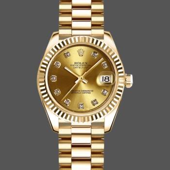 Rolex Datejust 179178 Champagne Diamonds Dial Yellow Gold 26MM Lady Watch (w15326480)