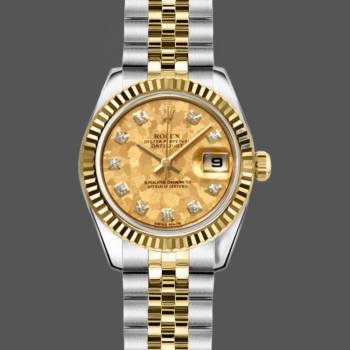 Rolex Datejust 179173 Crystal Champagne Dial Fluted Bezel 26MM Lady Watch (w15326483)