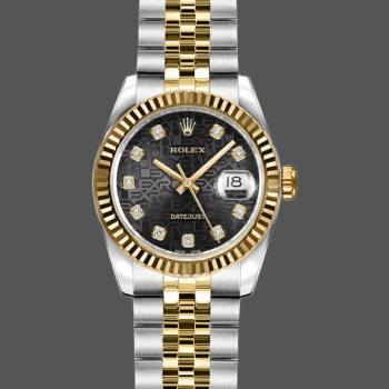 Rolex Datejust 179173 Jubilee Black Diamond Dial Fluted Bezel 26MM Lady Watch (w15326492)
