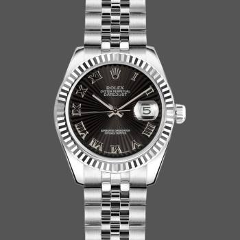 Rolex Datejust 179174 Sunbeam Black Roman Dial Fluted Bezel 26MM Lady Watch (w15326497)