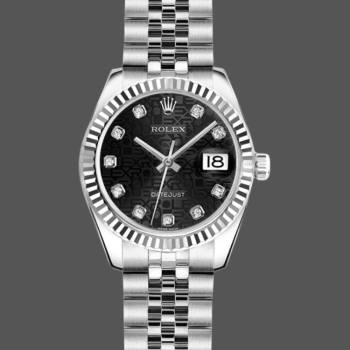Rolex Datejust 179174 Jubilee Black Diamond Dial Fluted Bezel 26MM Lady Watch (w15326504)