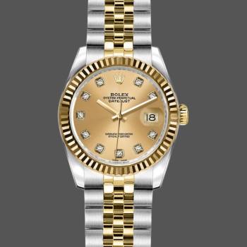 Rolex Datejust 179173 Champagne Diamond Dial Fluted Bezel 26MM Lady Watch (w15326517)